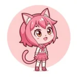 APK Kucing: Unduh v2.5.4.5 Versi Terbaru 2025 4 "APK Kucing", seekor kucing berwarna merah muda, berdiri dalam lingkaran merah muda sambil tersenyum dengan telinga dan ekor yang terlihat.